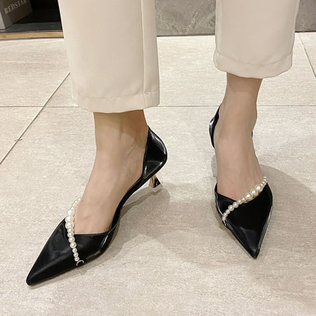 

Women‘s Faux Pearl Decor D‘orsay Shoes Pointed Toe Kitten Heeled Dress Shoes Stylish Wedding Shoes