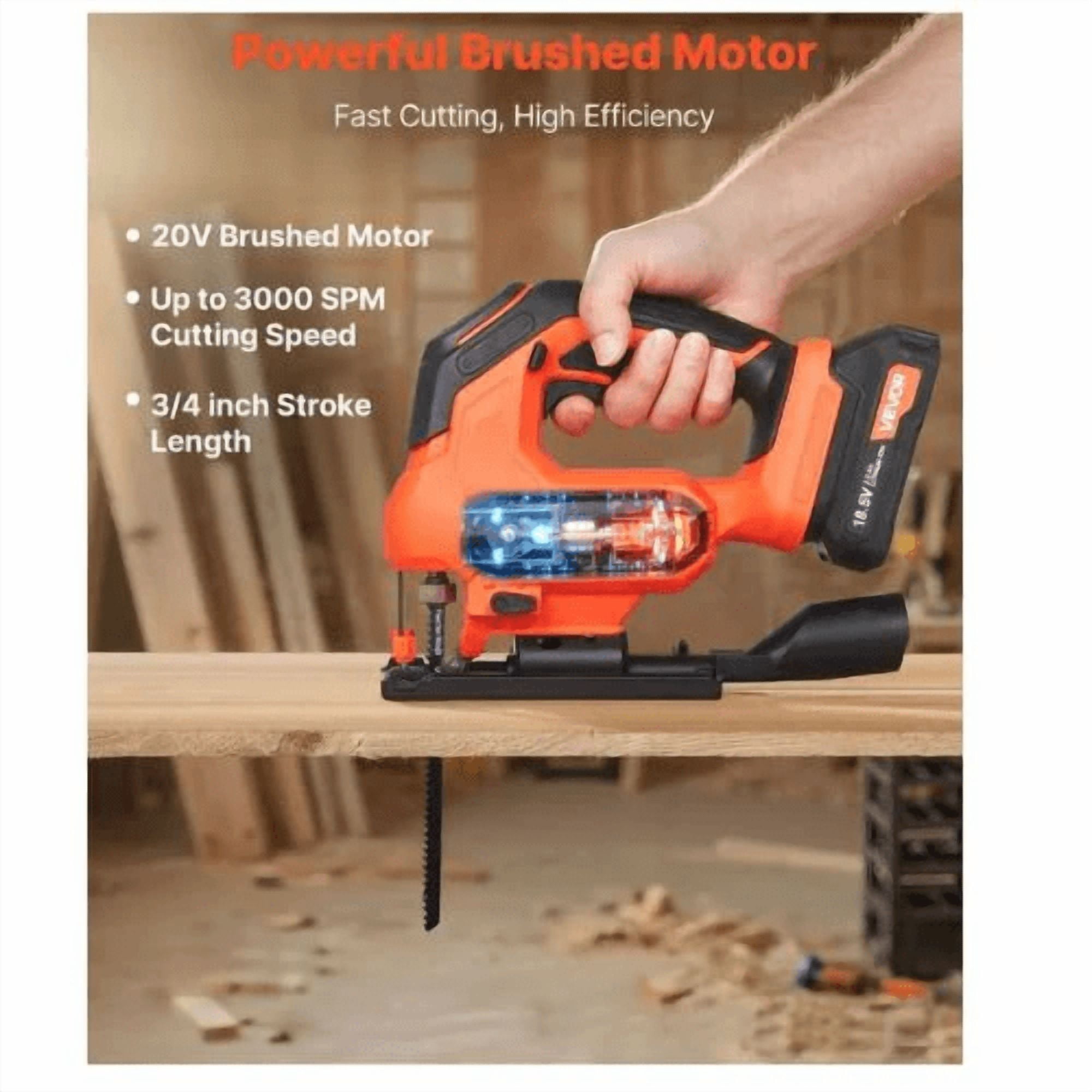 20V Cordless Jig Saw 3000 SPM Blade Speed Cordless Jigsaw with Battery and Charger