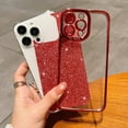 thumbnail image 3 of Compatible for iPhone 14 Pro Max Luxury Glitter Plating Clear Case, Cute Bling Sparkly Shiny Case for Women Girls Soft TPU Shockproof Camera Protective Back Cover Electroplated Case - Red, 3 of 6
