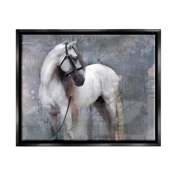 Stupell Industries Abstract Grey Horse Stallion Animals & Insects Painting Black Floater Framed Art Print Wall Art