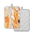 thumbnail image 2 of Two Pieces Of Square Heat Insulation Pad Oven Mitts 7x9.8 Inch Oven Microwave Kitchen Cooking Baking Orange Marble Pattern, 2 of 7