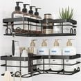 thumbnail image 4 of Corner Shower Caddy - 2 Pack, Adhesive Shower Organizers, Rustproof Stainless Steel Shower Shelves with 8 Hooks, No Drilling Bathroom Organizers and Storage Racks, Space-Saving, Black, Large, 4 of 6