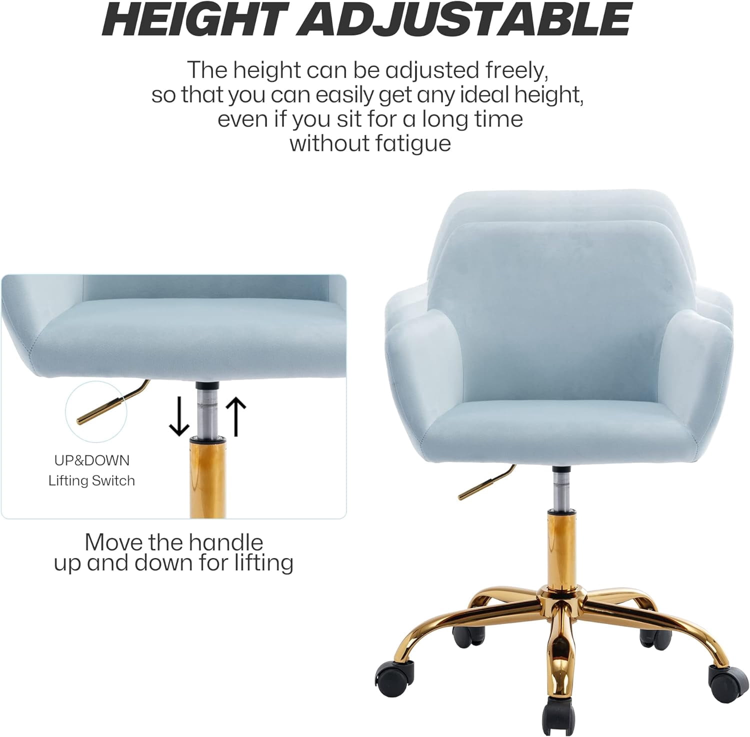 KCC Velvet office Desk Chair Teens Velvet High Back Home Makeup Adjustable Swivel Armchair, Blue