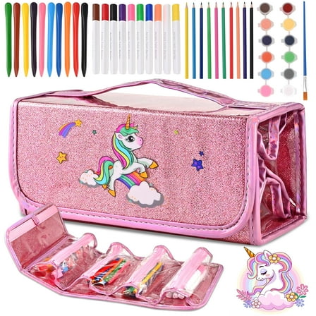 Faburo 43-Piece Kit Scented Markets Set,Unicorn Themed Art & Craft Drawing Kit, Unicorn Painting Christmas Toys for Girls Boys 4-8