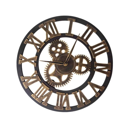 GETAJGHSD Creative Industrial Gear Wall Clock Golden Metal Decorative Hanging Clock for Home Decoration Easy Install Safe 12.6 Inch