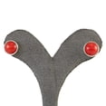 thumbnail image 2 of Sterling Silver Natural Red Coral Handmade Round Stud Earrings for Women & Men - 9.8mm, 2 of 9
