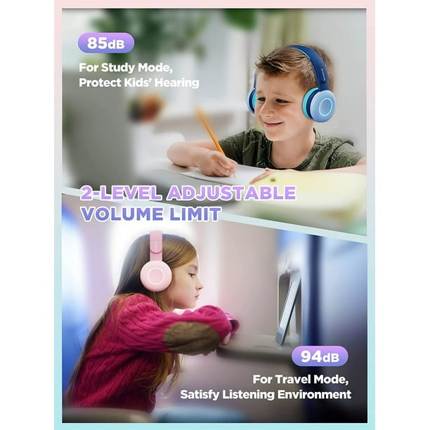 BIGGERFIVE Kids Headphones Wireless, 7 Colorful Lights, 50H Playtime, Mic,  85dB/94dB Volume Limited, Stereo Sound,