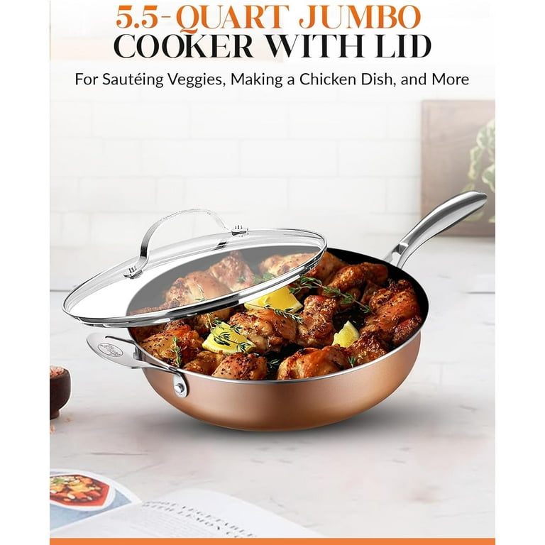 Gotham Steel 5.5 Quart Copper Cast Jumbo Pan, Oven Safe