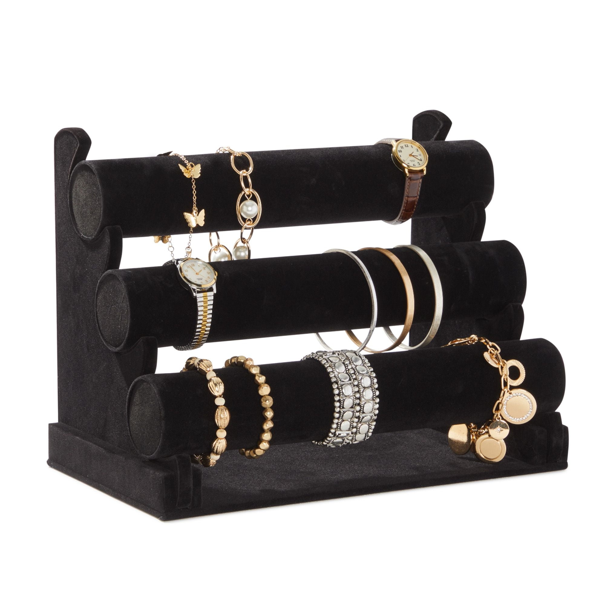 3 Tier Black Velvet T-Bar Bracelet & Necklace Holder / Display Stand /  Organizer - Zen Merchandiser