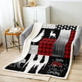 thumbnail image 2 of Hunting Deer Bear Throw Blanket Patchwork Red Black Buffalo Plaid Blanket,Rustic Cabin Style Woodland Fleece Blanket ,RV Camping Decor Jungle Pine Trees Footprint Sherpa Blanket 30"x40", 2 of 6