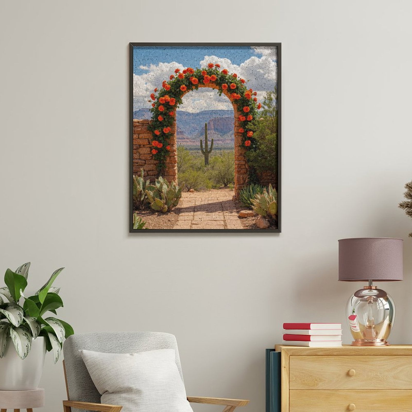 Paint By Numbers Kit for Adults Beginner - DIY Desert Archway Floral Cactus View Canvas Painting Kits for Adults, Frameless Paint By Number for Adults for Home Wall Decor 16x20 Inch