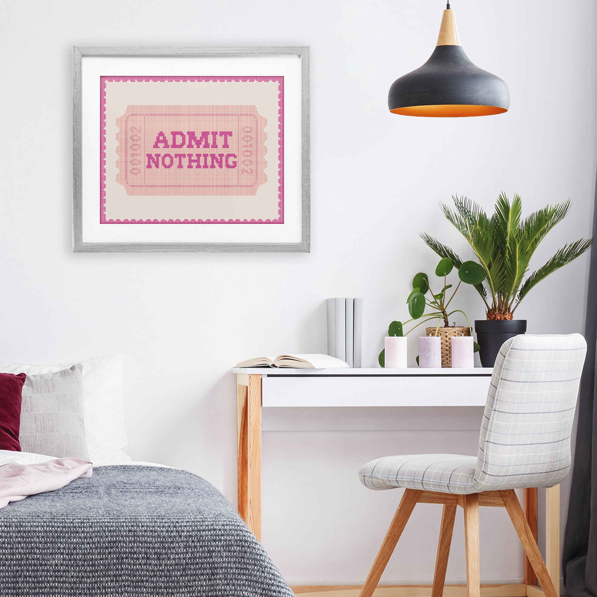 Stupell Industries Admit Nothing Retro Pink Ticket Gray Framed Print Under Glass, design by Lil' Rue