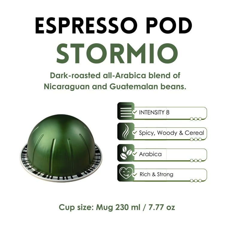 Intense Coffee Pods Bundle - 30 Nespresso Vertuo Capsules (Intenso, Stormio, Odacio) + Metal Coffee Stirrer Spoon