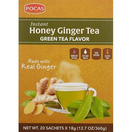 Pocas Honey Ginger Tea, Green, 360 Gram Pack of 20