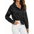 thumbnail image 2 of Satin Blouses for Women Silk Button Down Shirts Long Sleeve Business Casual Tops Black L, 2 of 7