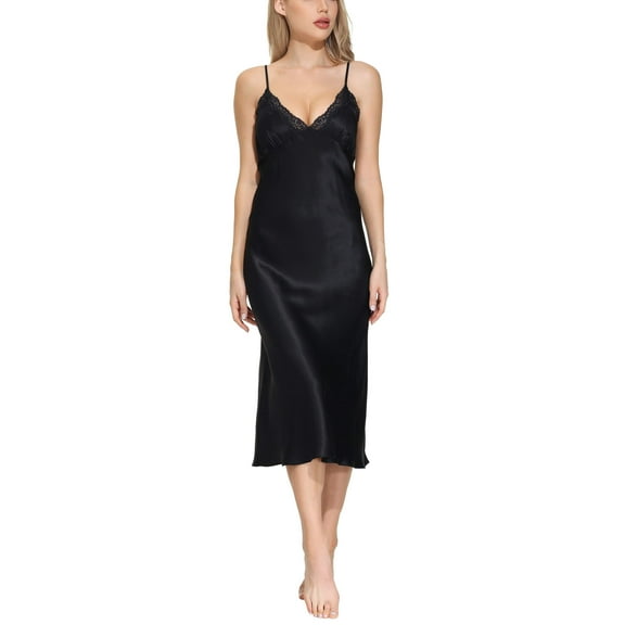 Oscar Rossa Women's Long Silk Nightgown 100% Silk Full Slip Chemise with Charming Lace