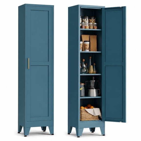 Tall Slim Metal Pantry Cabinet 67 Inch, Blue Storage Cabinet for Kitchen Bathroom, Narrow Design
