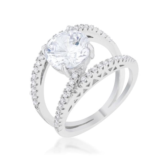 Bague Contemporaine Girana 3 CT Zircon Cubique Rhodium, Transparent - Taille 5