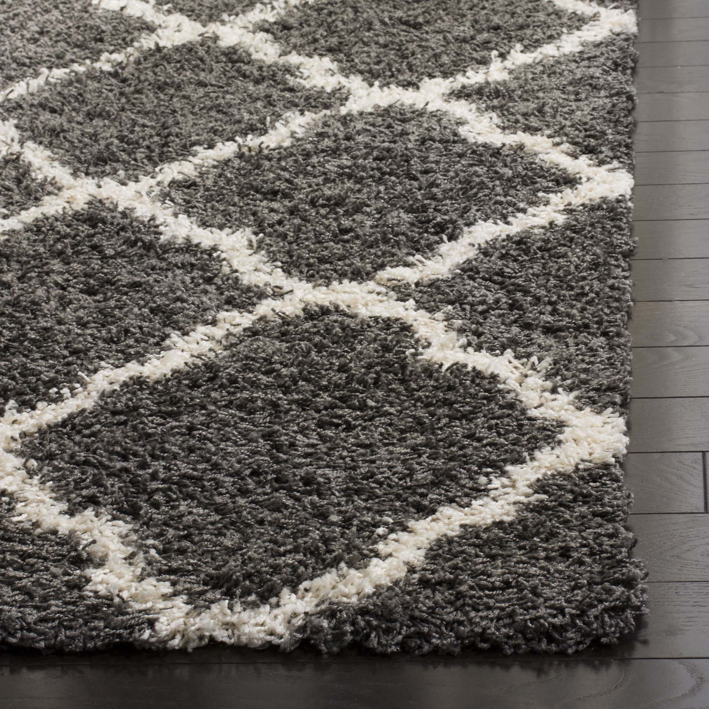 SAFAVIEH Daley Geometric Plush Shag Runner Rug, Dark Grey/Ivory, 2'3" x 10'