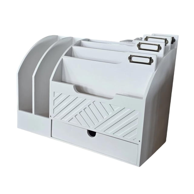 Organizador de de madera, bandeja para cartas, clasificador postal, portadocumentos con práctico compartimento con cajón y diseño grabado para Blanco