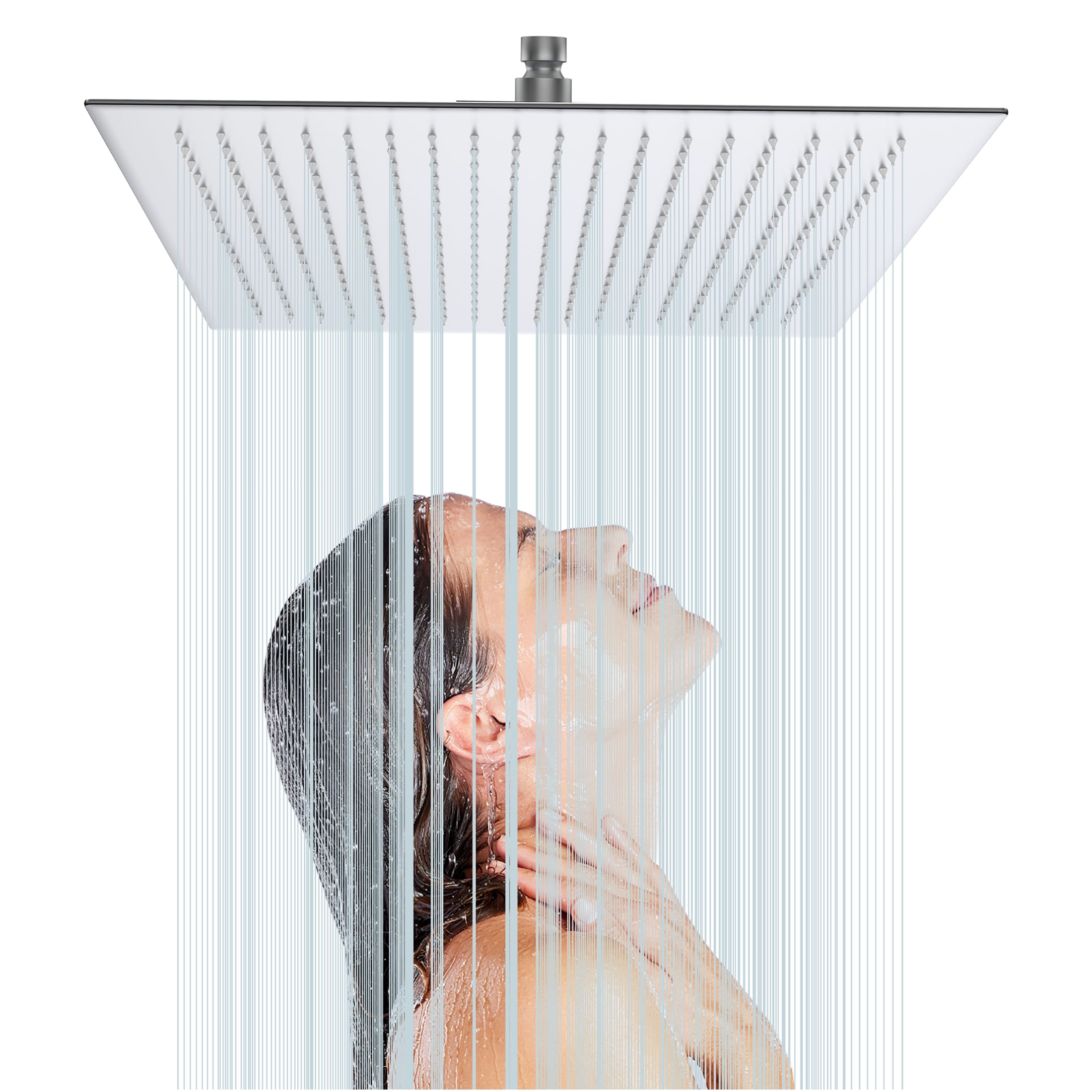 JERFIT 16" Square Rain Shower Head, High Pressure Brushed Nickel Stainless Steel, Wall/Ceiling Mount Luxury Rainfall Showerhead for Spa-Like Experience