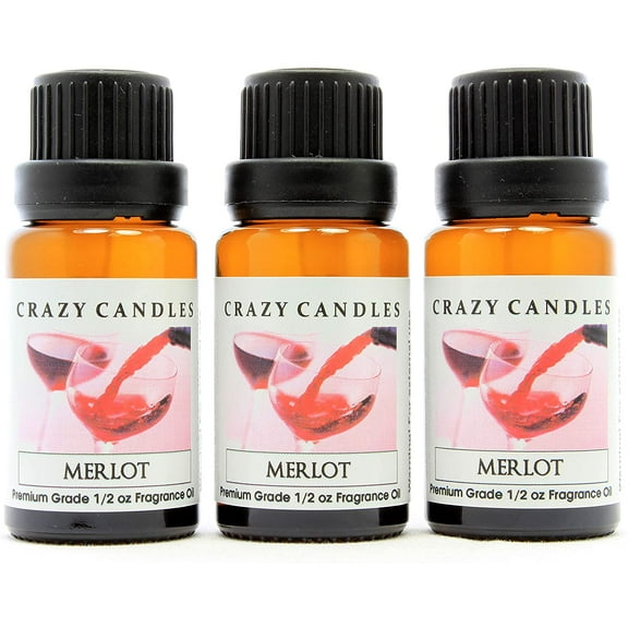 Crazy Candles Merlot (Made in USA) 3 Bottles 1/2 FL Oz Each (15ml) Premium Grade Scented Fragrance Oil (Wine Aroma)