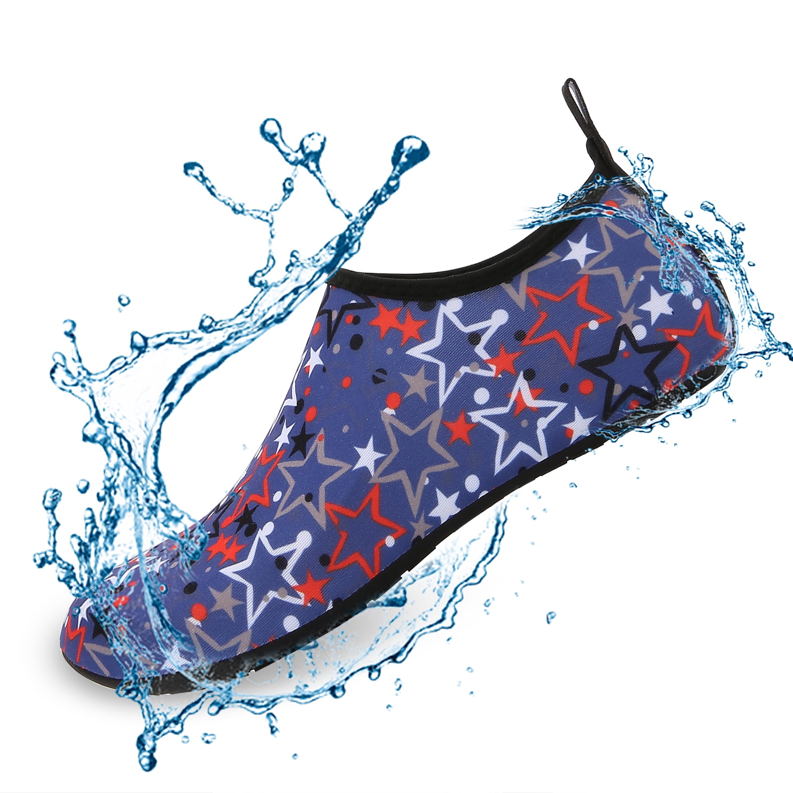 Men and Women a Slip On Barefoot Quick-Dry Beach Aqua Yoga Water Shoes (Star/White Red, 9.5-10.5 Women/8.5-9 Men)