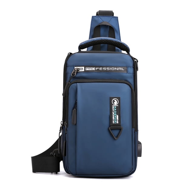 Men's Multi-functional Anti-Theft Nylon Chest Bag with USB Charging Port - Convertible as Single Shoulder, Crossbody, Double Shoulder or Handbag, Adjustable Strap, 18x30x10cm, 0.34kg, Multiple Colors
