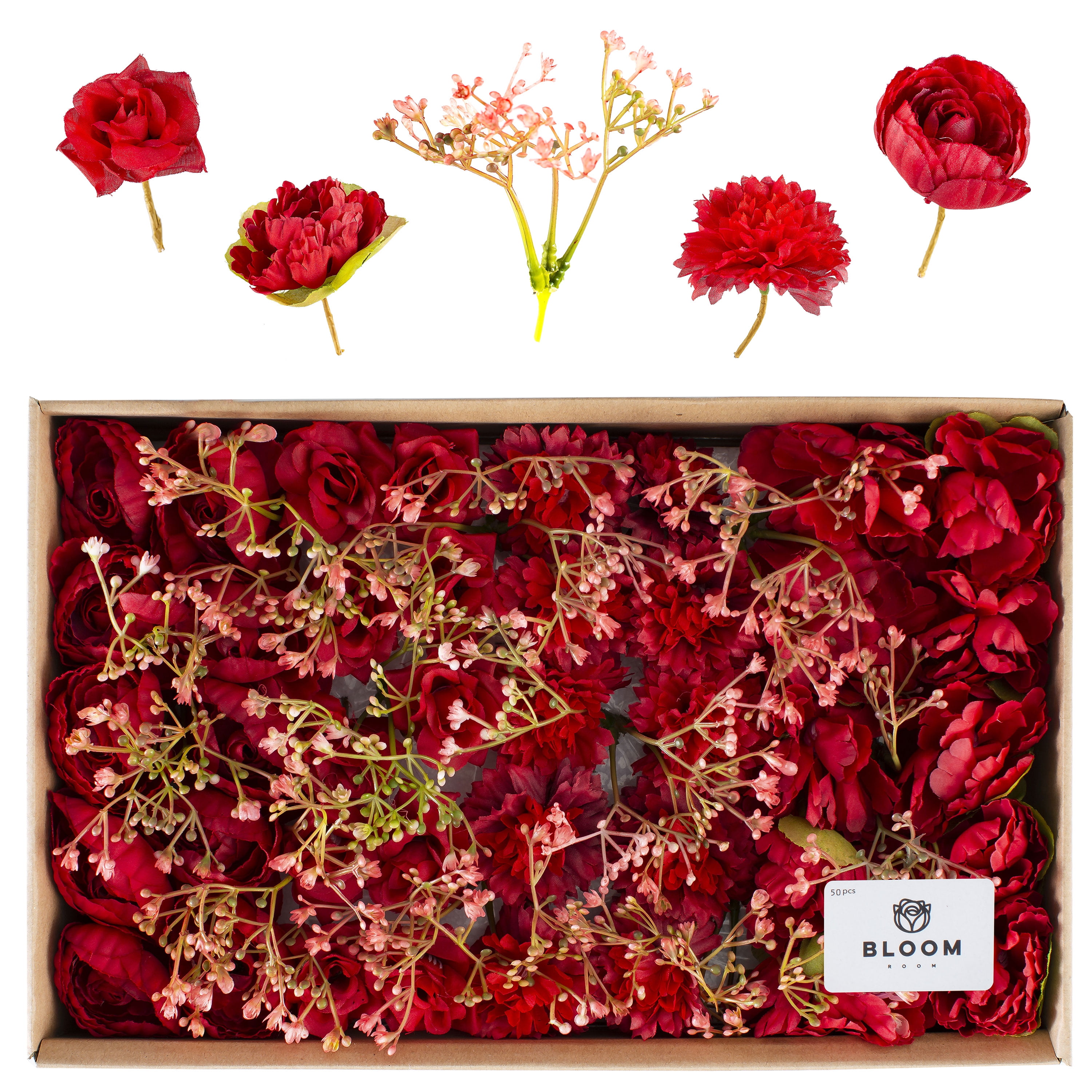 Small Artificial Flowers Bulk 50pcs Assorted Red Roses and Fake