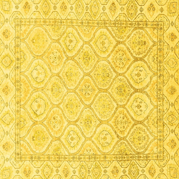 Ahgly Company Indoor Square Oriental Yellow Traditional Area Rugs, 7' Square