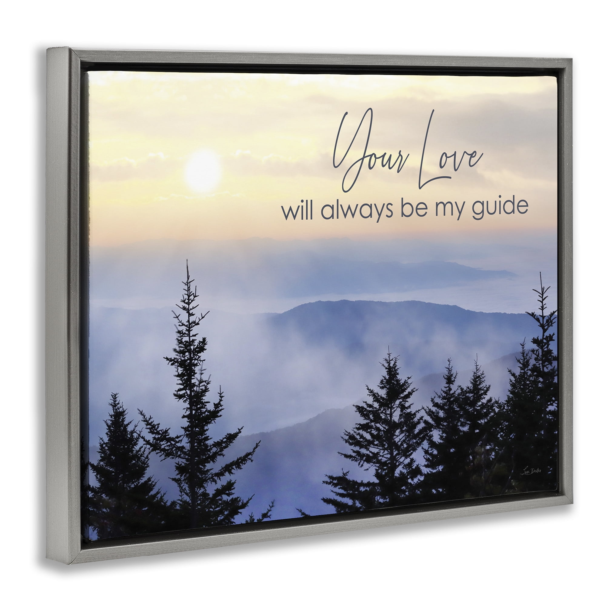 Stupell Industries Love Will Be My Guide Landscape Painting Gray Floater Framed Art Print Wall Art, 21 x 17