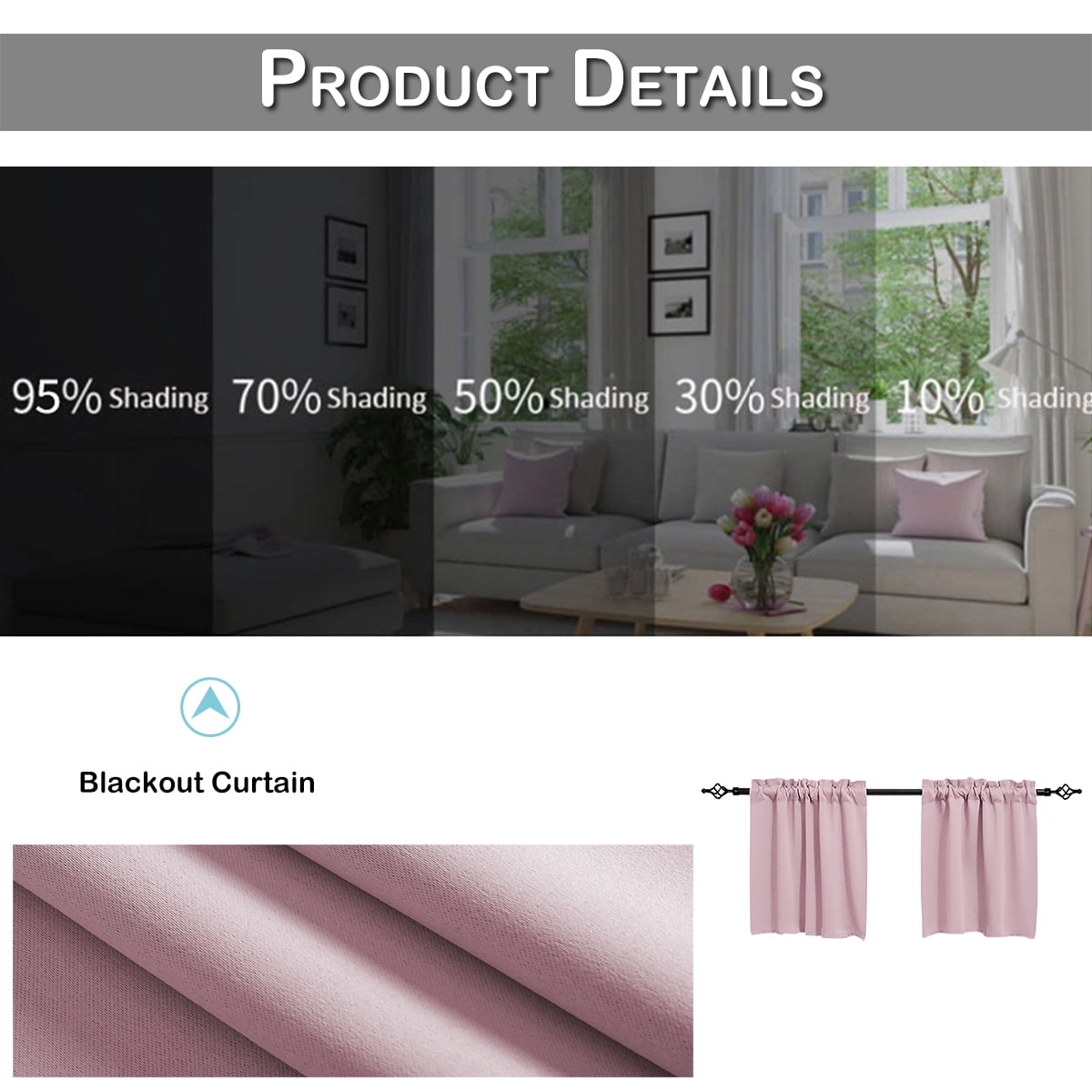 DONGPAI 2 Panels Blackout Kitchen Curtains, Rod Pocket 24 inch Short Curtains Cafe Curtains Bathroom Window Curtains, Pink