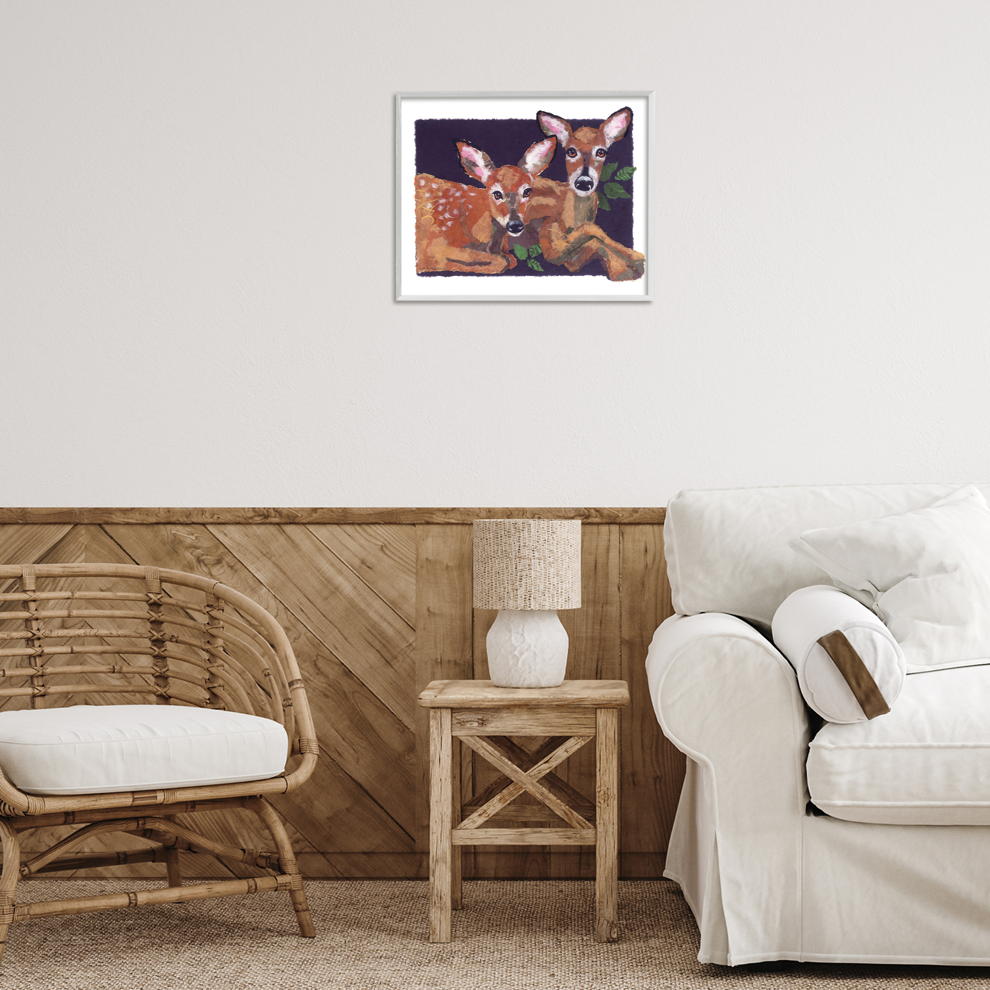 Stupell Industries Fawn Siblings Portrait Animals & Insects Painting White Framed Art Print Wall Art, 20 x 16
