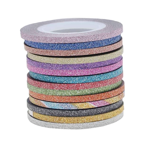 Soidarity Juego de cintas adhesivas con purpurina para uñas, 14 colores, decoraciones artísticas para esmalte de uñas, Gel Jinsha, hilo dorado y Arte de uñas conjunto de 14 colores 1 mm Soidarity MJ0981-01