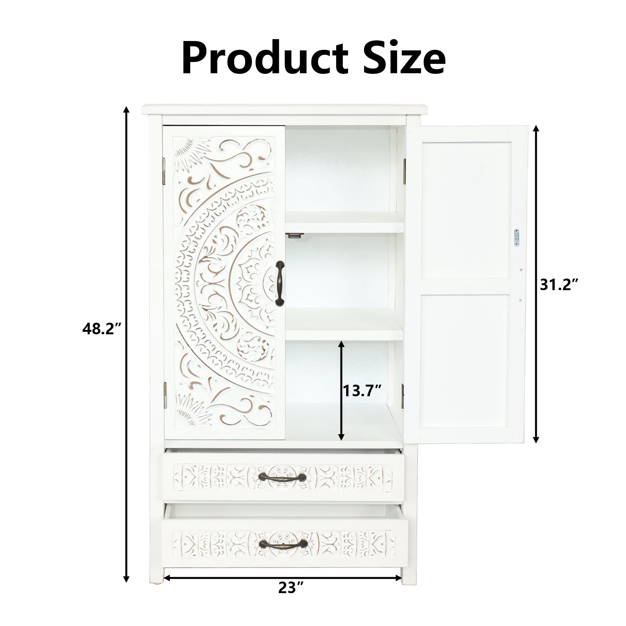 HIUU 48" White Storage Cabinet with Doors and Shelves,Farmhouse Kitchen Pantry Cabinet with Drawers,Bathroom Storage Cabinet with Chic Wood Grain