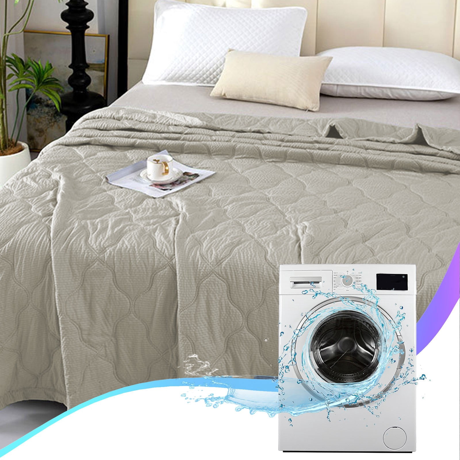 ChicYu Twin Size Summer Air Conditioning Quilt,Breathable Ice Silk Bedding for Kids Teens,Thin Quilt Core with Double-Layer Fabric,Machine Washable