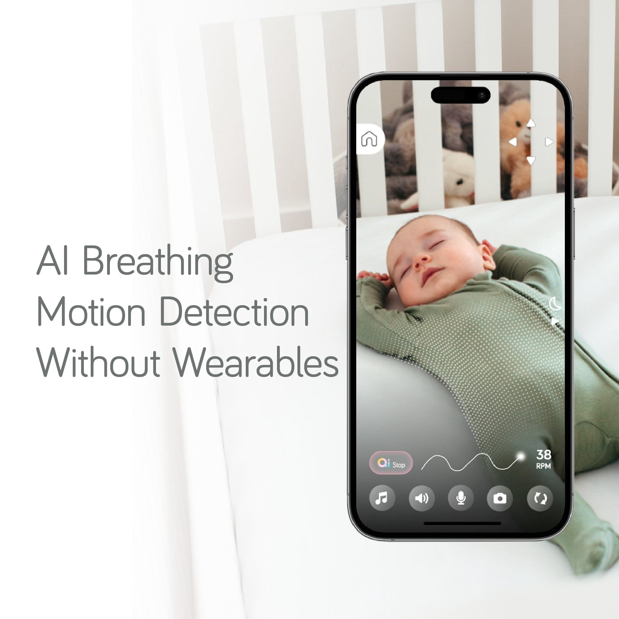 Nanobebe Smart Baby Monitor with Sensor-Free Breathing Motion Detection, HD Night Vision, Two-Way Talk, Sound Machine