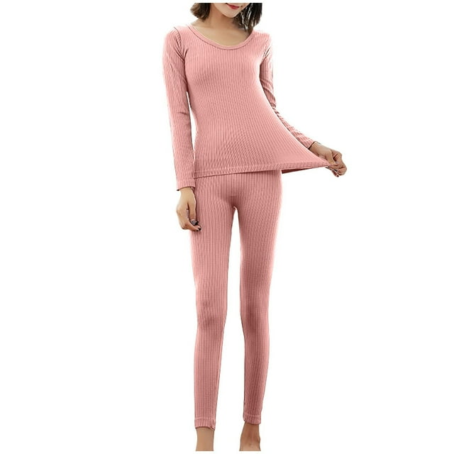 WRKEKC Womens Thermal Set Ribbed Long Sleeve Crew Neck Base Layer Warm Set Casual Top and Pants Sleepwear Loungewear Set