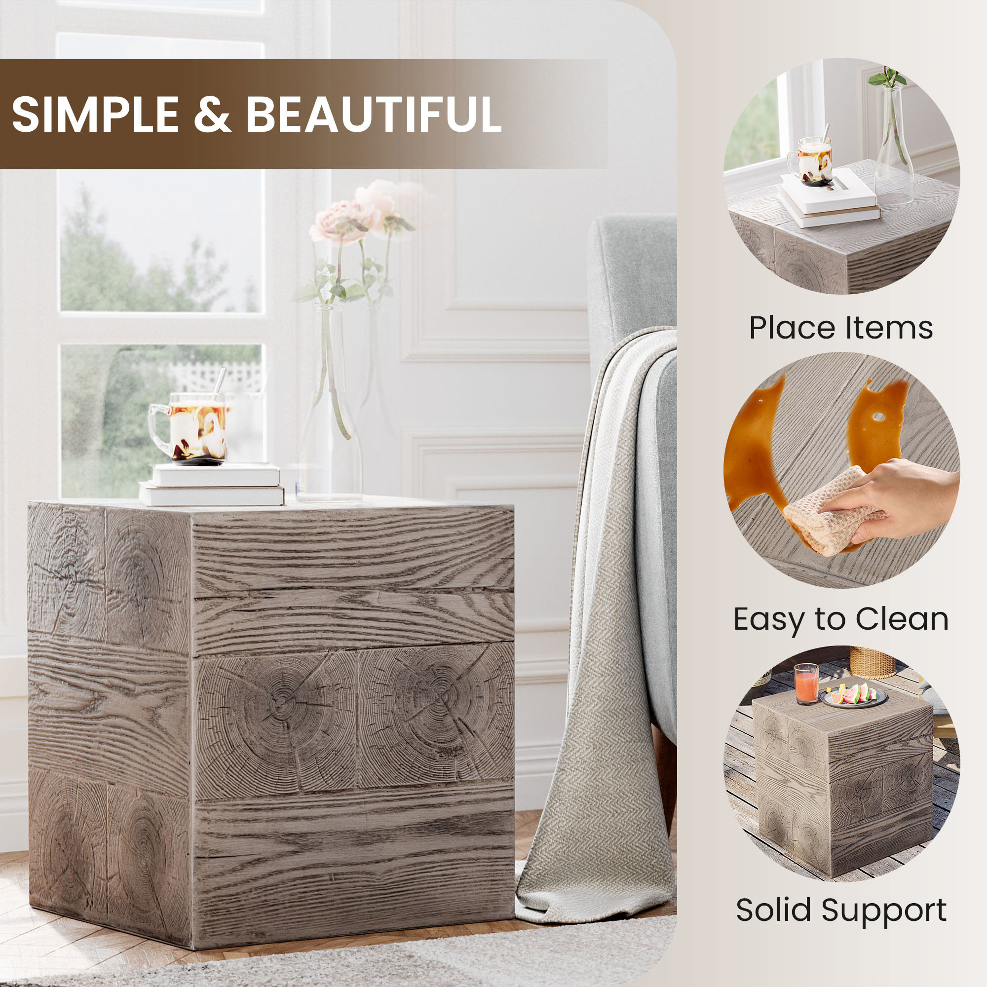 VENTOPYR Square Concrete Outdoor Side Table,Morden Accent End Table