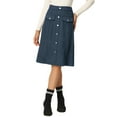 thumbnail image 1 of Unique Bargains Women's Knee Length A-Line Skirt with Button Front and Pockets, Dark Blue, M, 1 of 6
