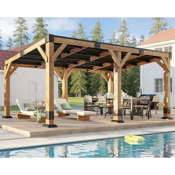 Jocisland 10x20 FT Solid Wood Gazebo with Metal Hardtop, Large Outdoor Pavilion with Sloped Roof