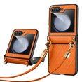 thumbnail image 1 of Allytech Galaxy Z Flip5 Case with Build in Screen Protector, Crossbody Shoulder Strap Premium PU Leather Shockproof Anti-Scratch Protective Phone Case Cover for Samsung Galaxy Z Flip5 - Orange, 1 of 6