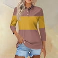 thumbnail image 4 of Lmnyox Striped Golf Shirt for Women 3/4 Length Sleeve Collared Button Tops Summer Dressy Casual T Shirts, 4 of 5