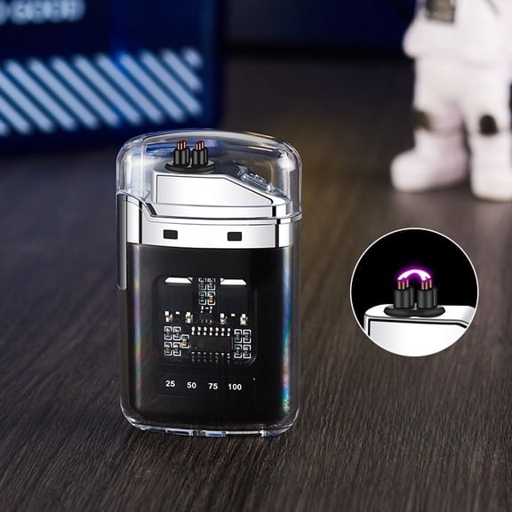 FYROXIA Cyberpunk Transparent Plasma Lighter - Visual Internal Circuitry with Dual Arc Ignition, Type-C Fast Charging Windproof Electronic Tool for Survival (No Gas Needed)