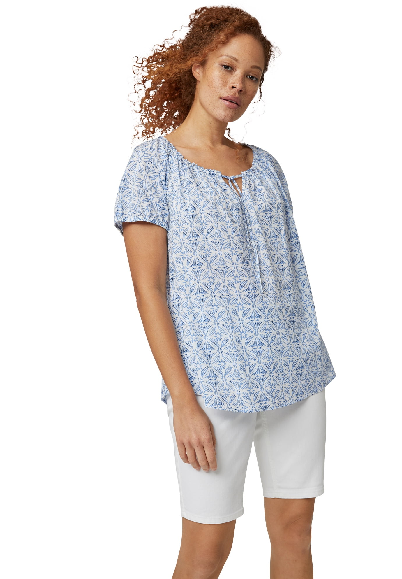 Ellos Women's Keyhole Neckline Peasant 