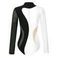 thumbnail image 5 of iiniim Women Long Sleeves Color Block Sequins Gymnastics Leotard Mesh Bodysuit Black&White XL, 5 of 7