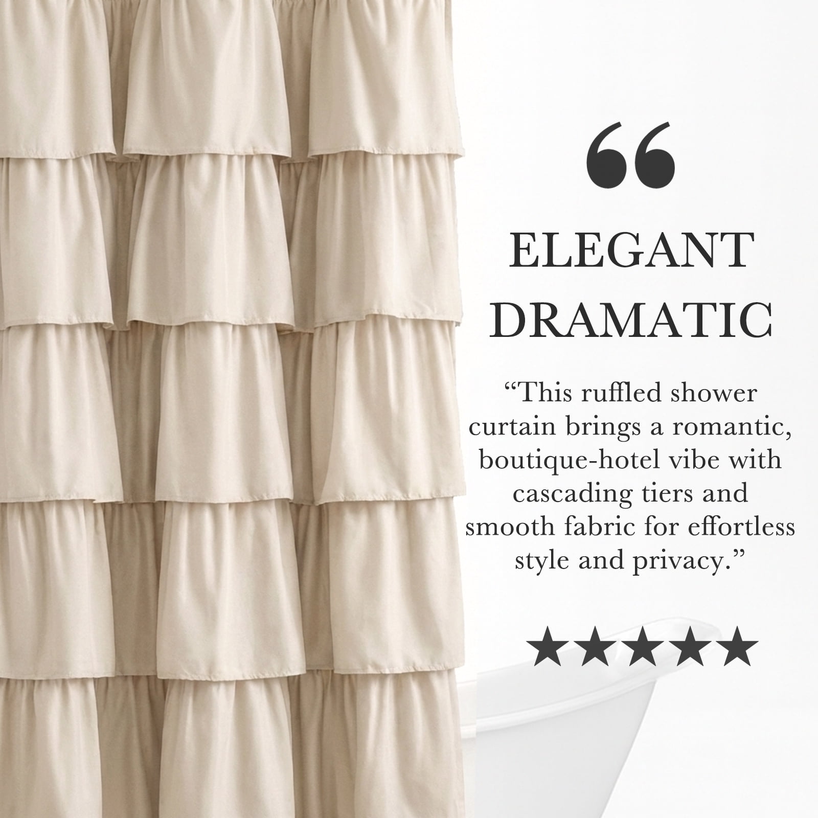 Seasonwood Beige Ruffle Shower Curtain,Farmhouse Fabric Bathroom Curtain,36 x 72 Inch