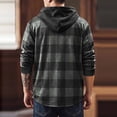 thumbnail image 4 of LYSMORA Mens Drawstring Hooded Long Sleeve Plaid Flannel Shacket Dual Chest Patch Pockets Ribbed Cuffs Button Front Casual Street Outer Jacket Top, 4 of 8