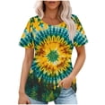 thumbnail image 3 of lcziwo Going Out Tops for Women Summer Dressy Casual Pleated Short Sleeve Tshirts Loose Fit Round Neck Blouses Trendy Tie Dye Tees Shirt Mother's Day Gifts Multicolor XXL, 3 of 8