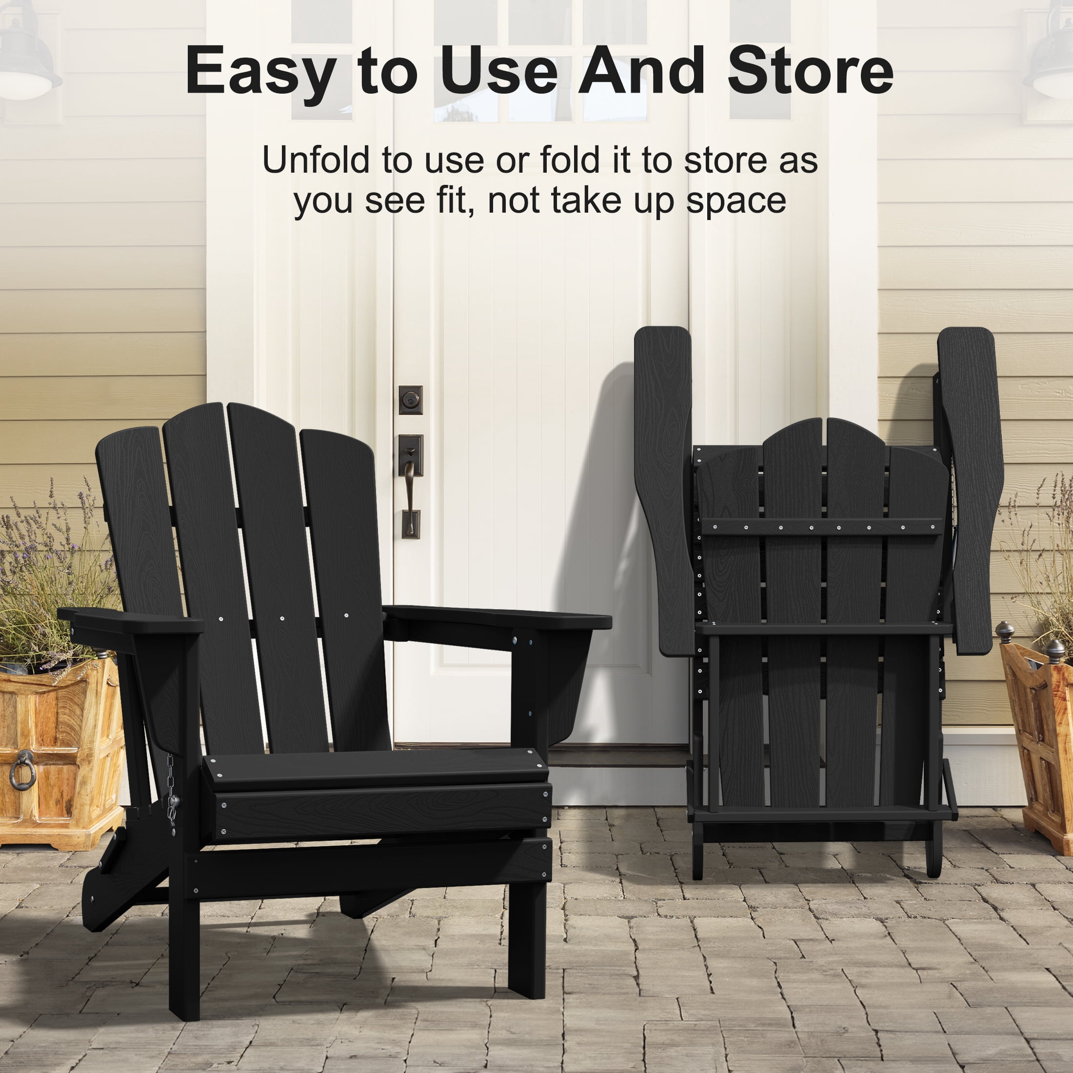 JUSTLET Adirondack Chair, 4PC Plastic Folding Outdoor Patio Chairs, Outside HDPE Chairs for Lawn, Yard, Black
